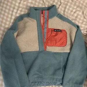 Columbia Teal and Beige Fleece Jacket